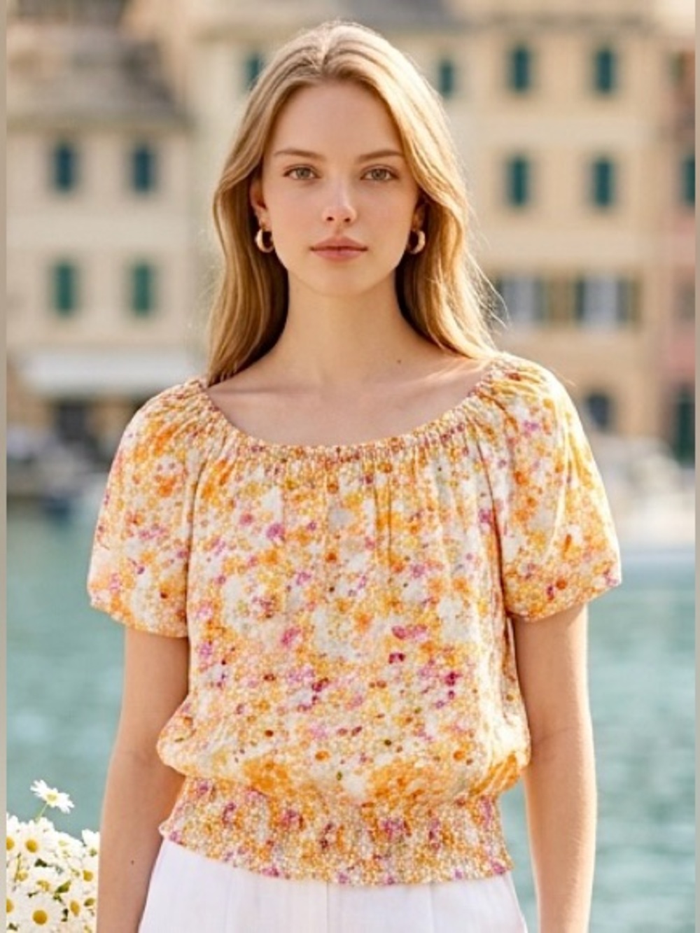 2 for $20 Tops Rachel Zoe Lightweight Gathered Top Bright Floral Size L GUC